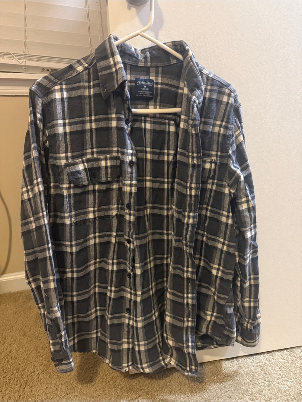 Faded Glory Gray & White Plaid Shirt